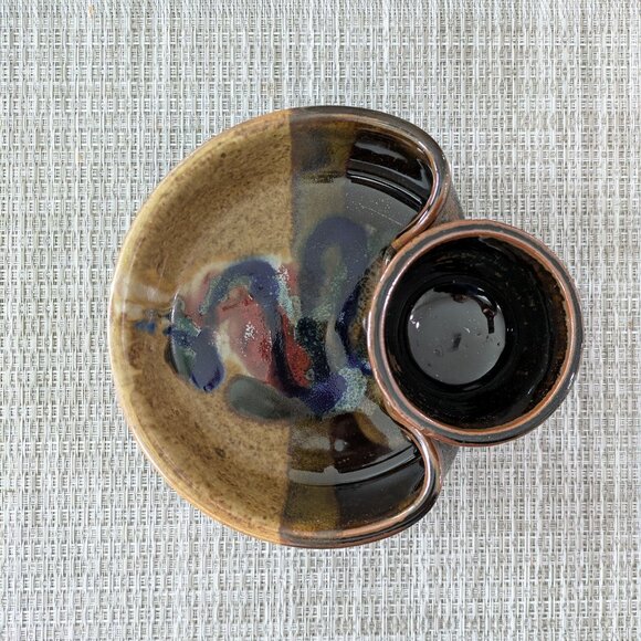 Larrabee Ceramics Handmade Glazed Pottery Chip And Dip Bowl Signed By Artist - Picture 4 of 5